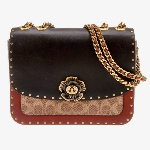 COACH MADISON SHOULDER BAG SIGNATURE CANVAS RIVETS AND SNAKESKIN DETAIL - Picture 1 of 9